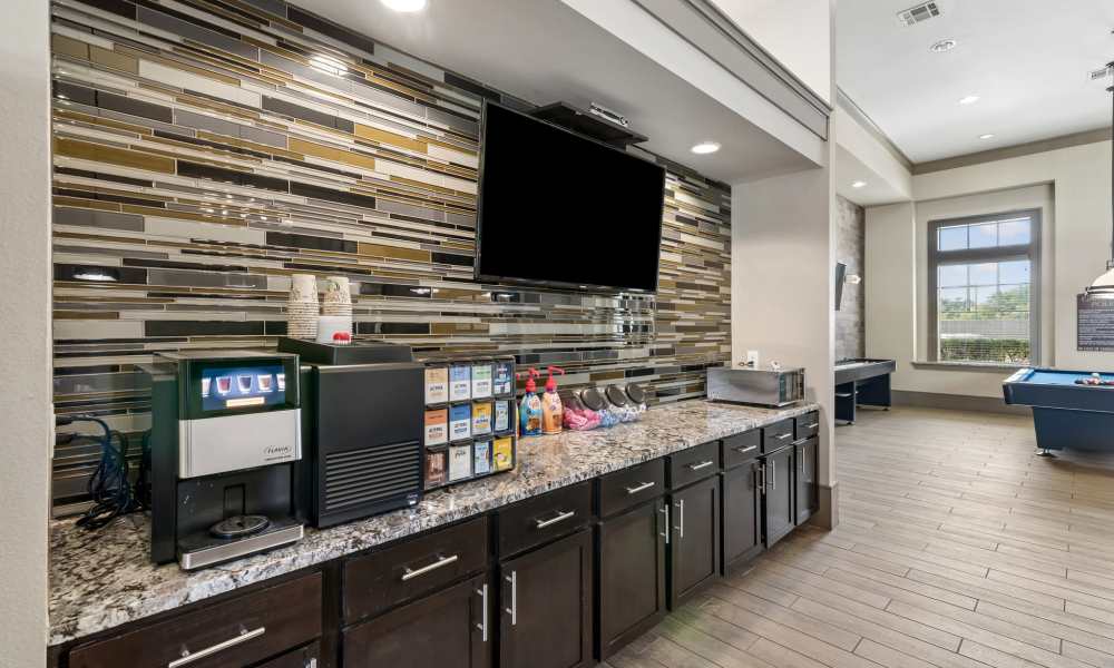 Close up of the prep kitchen coffee machine at Plantation Park Apartments in Lake Jackson, Texas