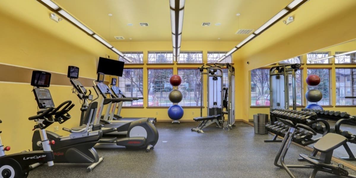 Full fitness center to workout in at Resort at University Park in Colorado Springs, Colorado