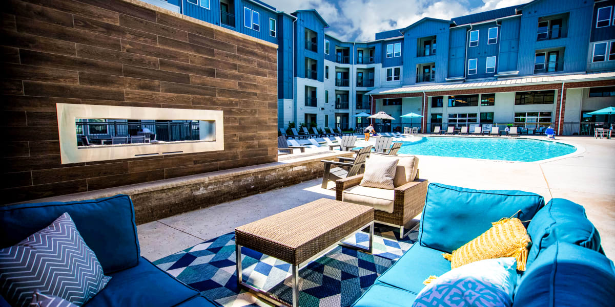 Residents float in Three77 Park's swimming pool in Fort Worth, Texas