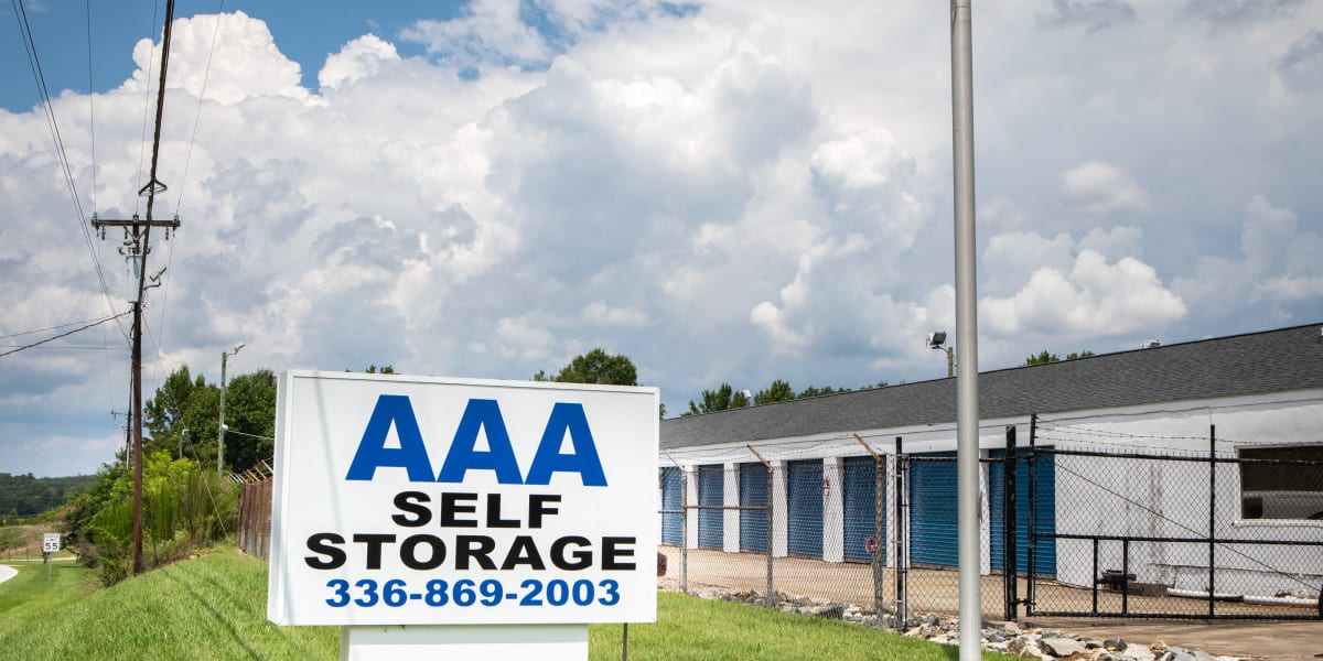 signage out front at AAA Self Storage at High Point Rd in High Point, North Carolina