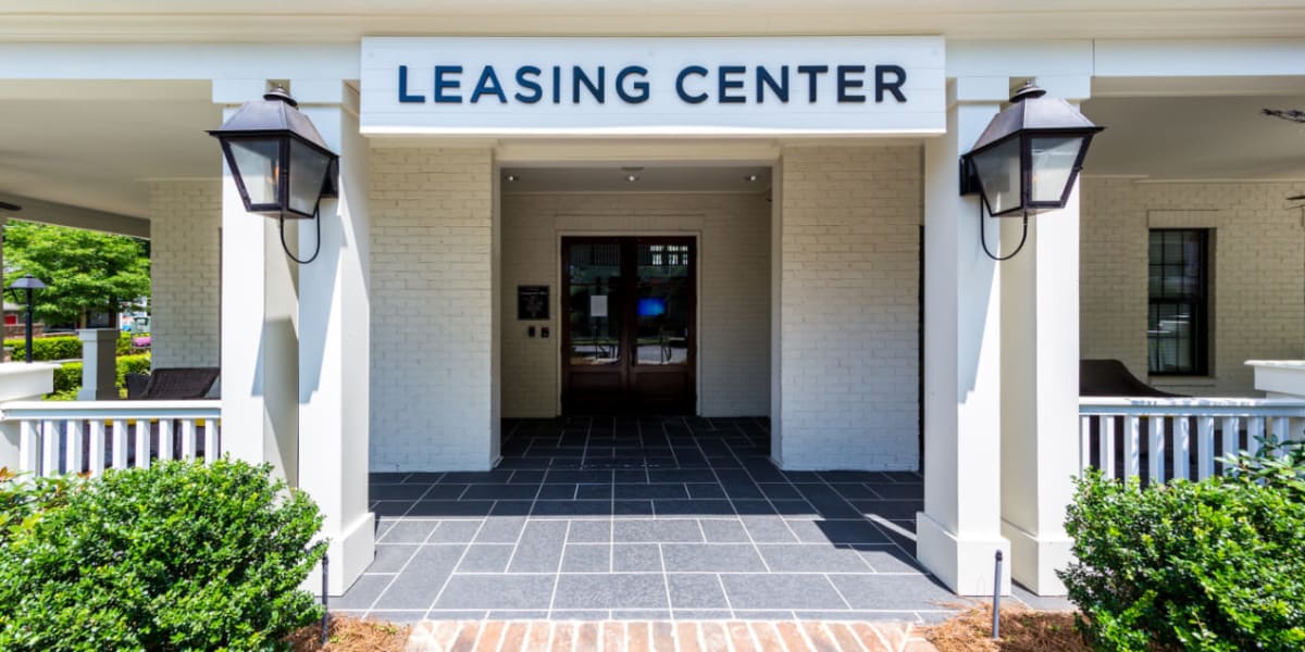 Leasing center entrance with sign to Marquis at Buckhead in Atlanta, Georgia