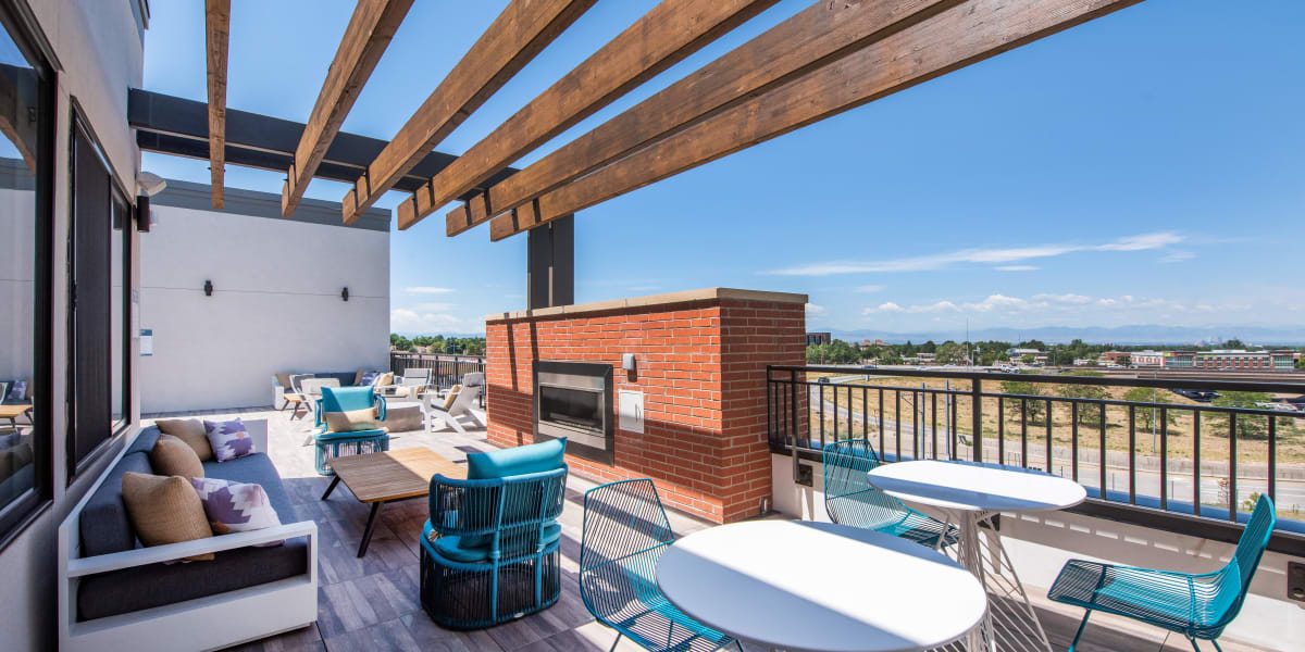 Rooftop lounge at Marq Iliff Station in Aurora, Colorado