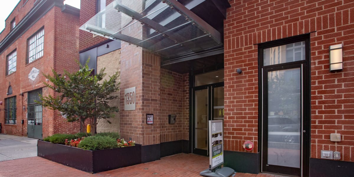 Entrance to the red brick building at 1350 Florida in Washington, District of Columbia
