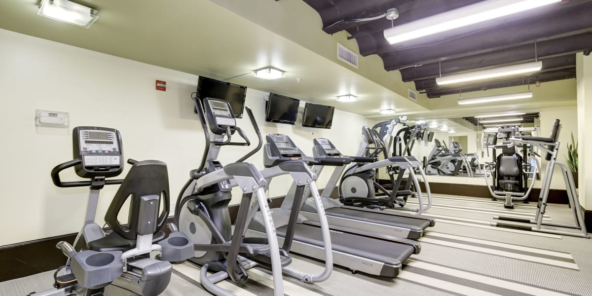 Fitness center cardio area where residents can workout in at 1630 R St NW in Washington, District of Columbia
