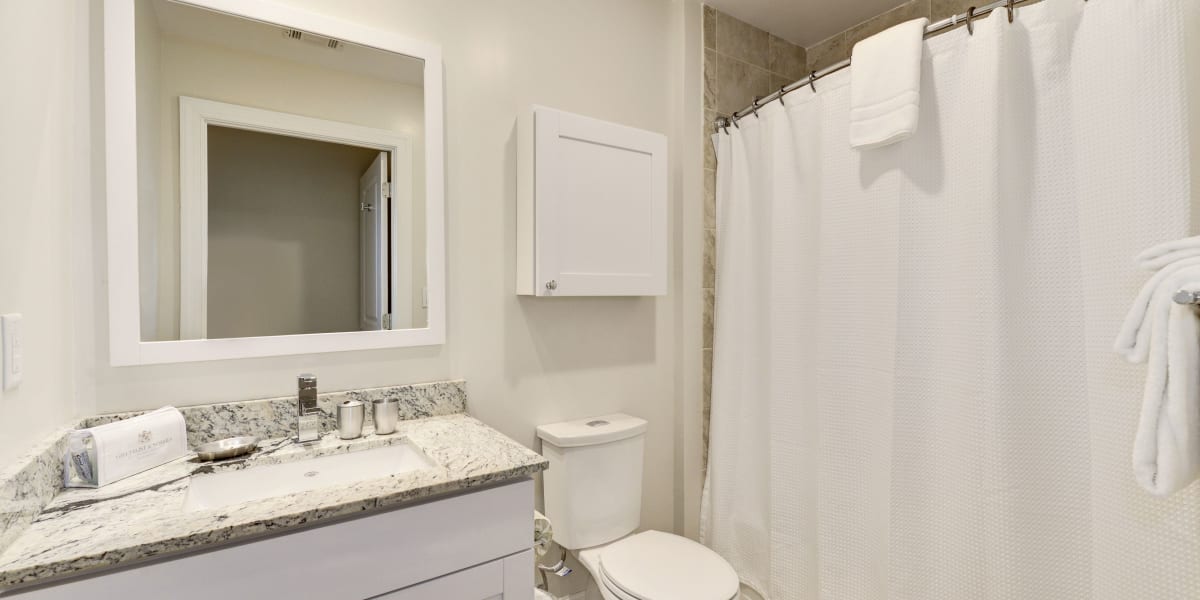 Very sleek bathroom with lots of counter space at 700 Constitution in Washington, District of Columbia