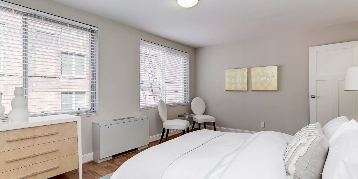 Tons of natural light coming through the large windows in the bedroom at Bristol House in Washington, District of Columbia
