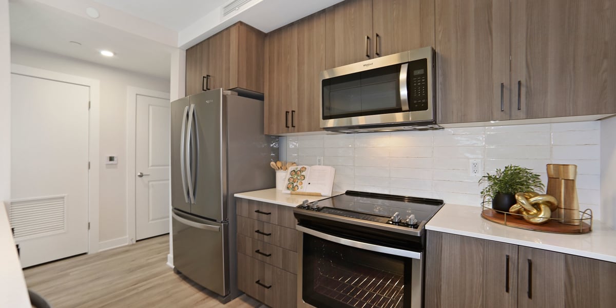 Stainless steel appliances in the kitchen at Madrona Apartments in Washington, District of Columbia