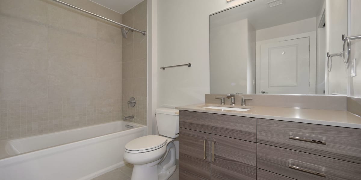 Large vanity in the bathrooms at Madrona Apartments in Washington, District of Columbia