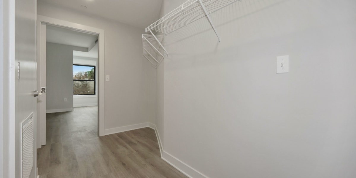 Huge walk-in closet in the bedroom at Madrona Apartments in Washington, District of Columbia