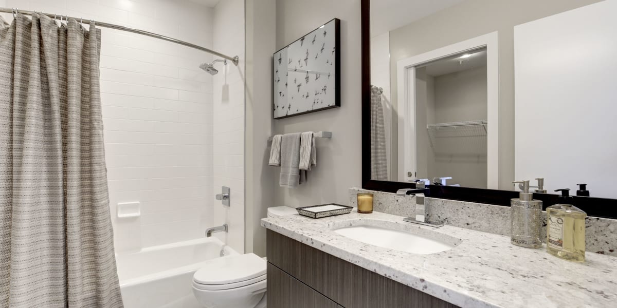 Cute bathroom with huge vanity mirror at 501 H Street in Washington, District of Columbia