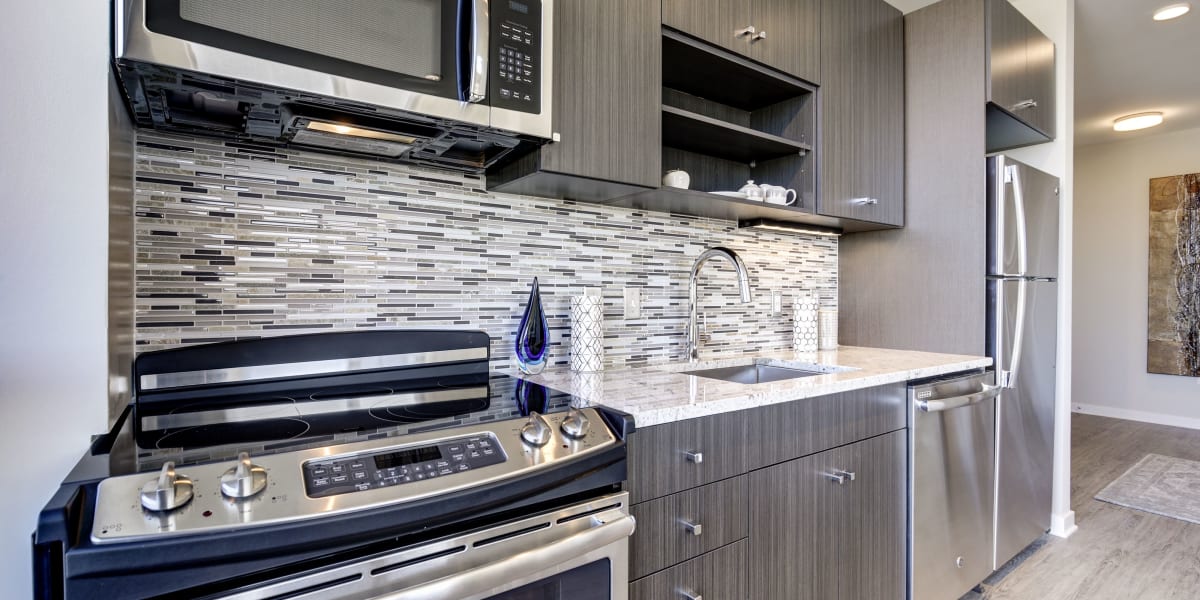 Very modern kitchen cabinets with stainless steel appliances at 501 H Street in Washington, District of Columbia