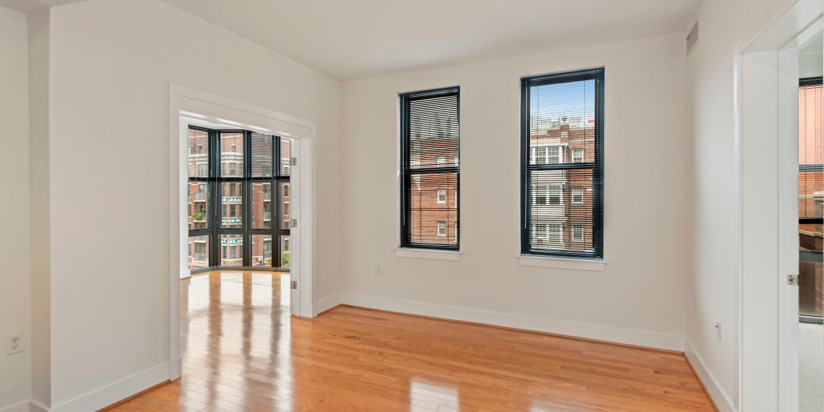 Very nice hardwood floors in the well lit living room at Griffin Apartments in Washington, District of Columbia