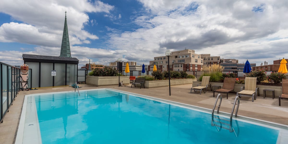 Incredible rooftop pool on a gorgeous day at The Cambridge Apartments in Washington, District of Columbia