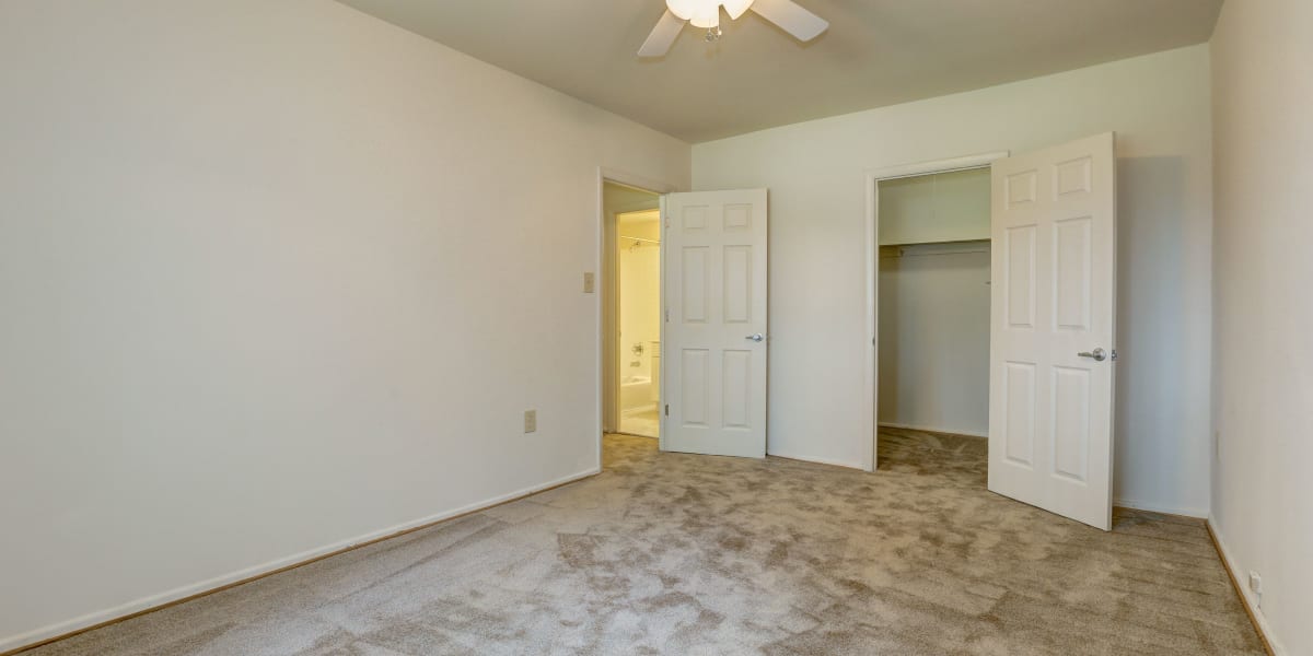 Cozy bedroom with a storage closet and celling fan to stay cool with at Parkway Plaza in Washington, District of Columbia