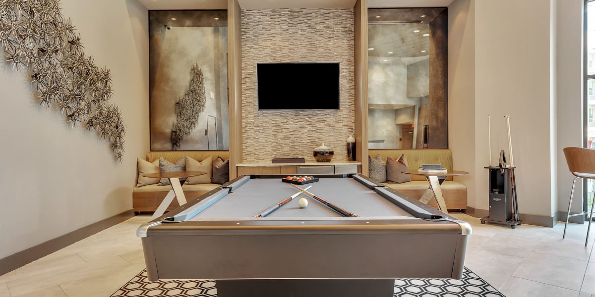 Pool table in the resident clubhouse at The Nash in Dallas, Texas