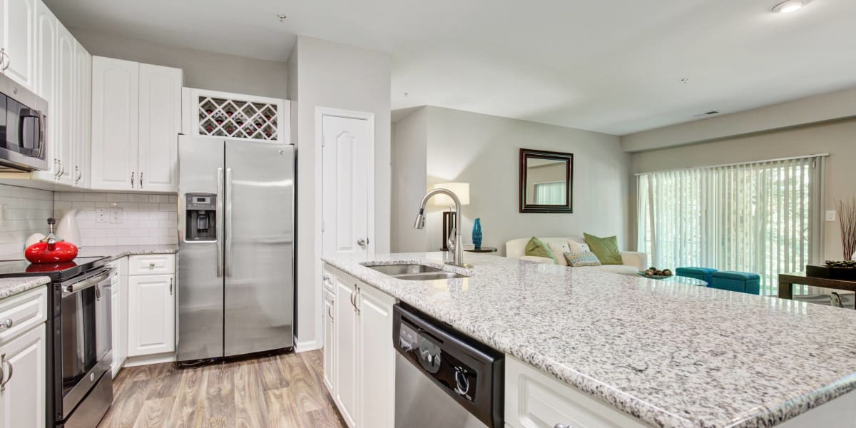 Modern kitchen space at The Residences at Waterstone in Pikesville, Maryland