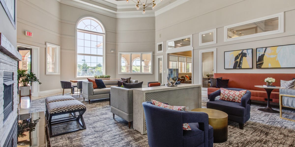 Community lounge area at The Residences at Waterstone in Pikesville, Maryland