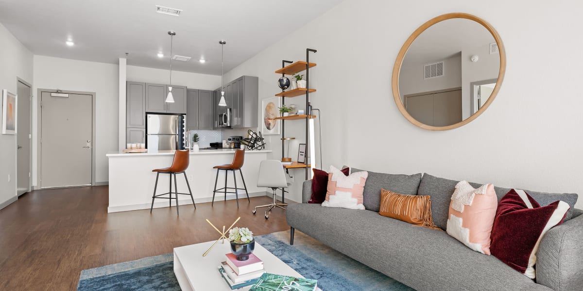 Cozy living room at Marq Iliff Station in Aurora, Colorado