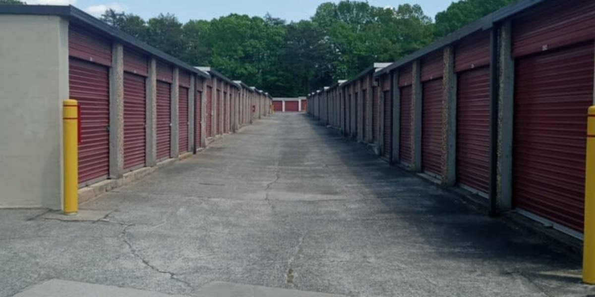 long driveway at AAA Self Storage at Battleground Rd in Greensboro, North Carolina