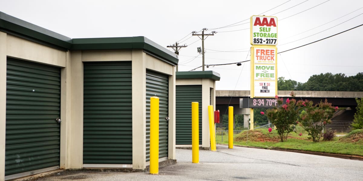 outdoor units and signage at AAA Self Storage at Strickland Ct in Jamestown, North Carolina