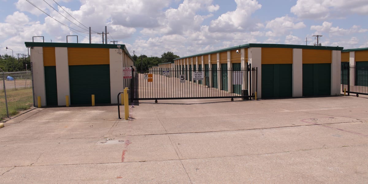 Gated self storage units at Avid Storage in Arlington, Texas