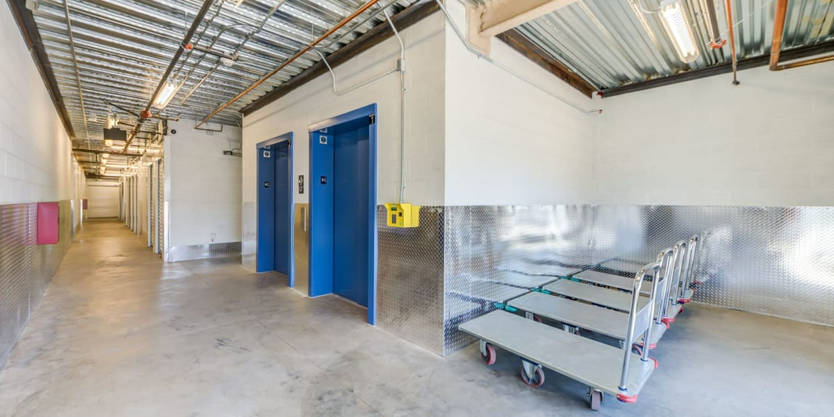 Elevators and moving carts at Storage Etc De Soto in Chatsworth, California