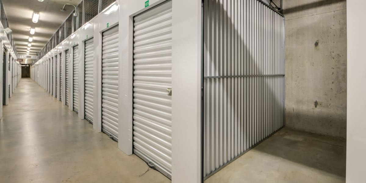 Hallway and interior of storage unit at Farmers Market Self Storage in Los Angeles, California