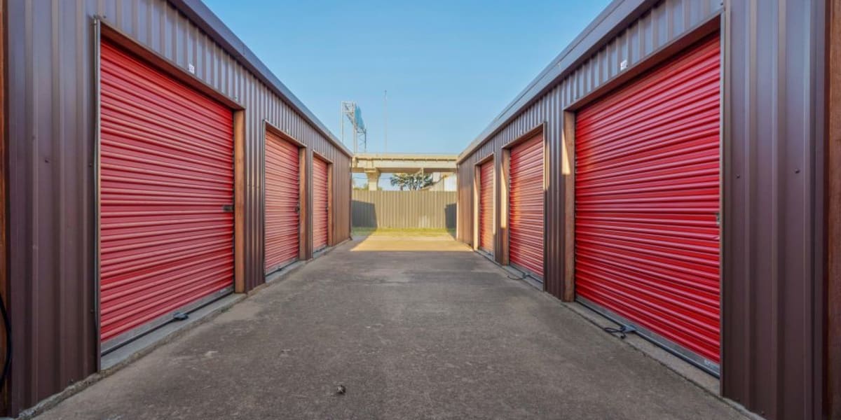 Outdoor storage units with wide driveways for easy access at StoreLine Self Storage in Wichita Falls, Texas