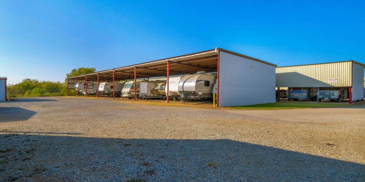 Covered RV, boat, and auto parking at StoreLine Self Storage in Wichita Falls, Texas