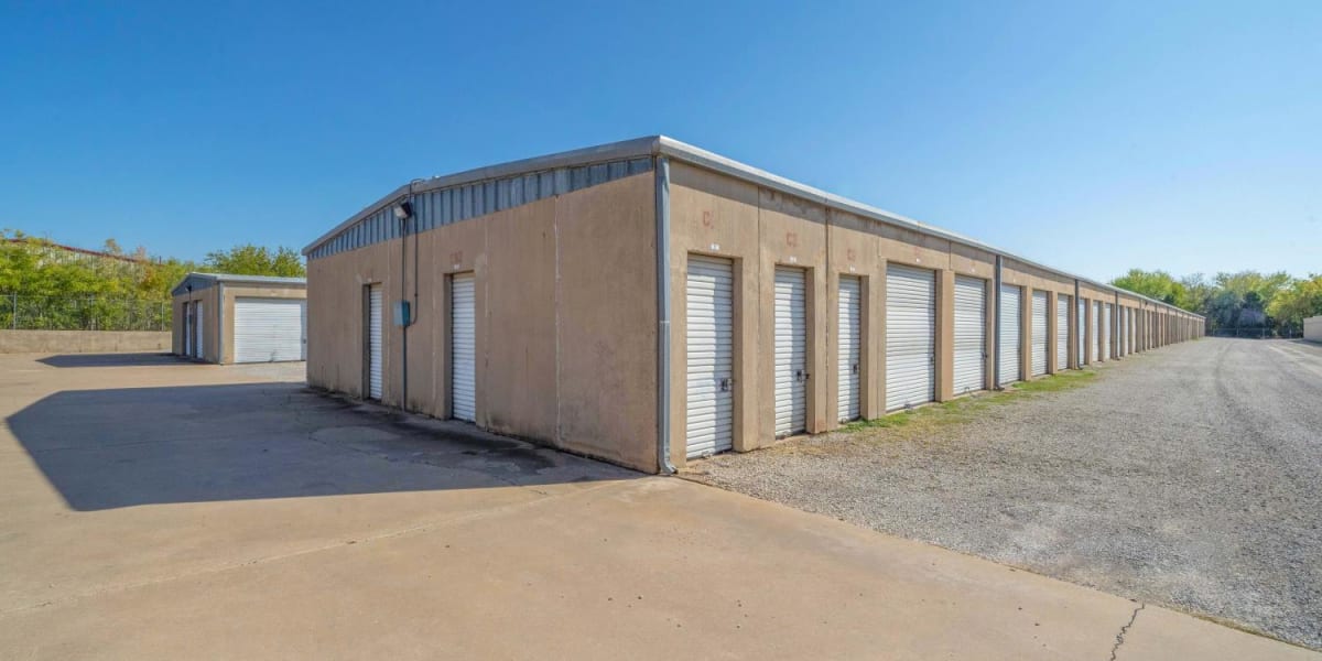Ground-level storage units with wide driveways at StoreLine Self Storage in Wichita Falls, Texas
