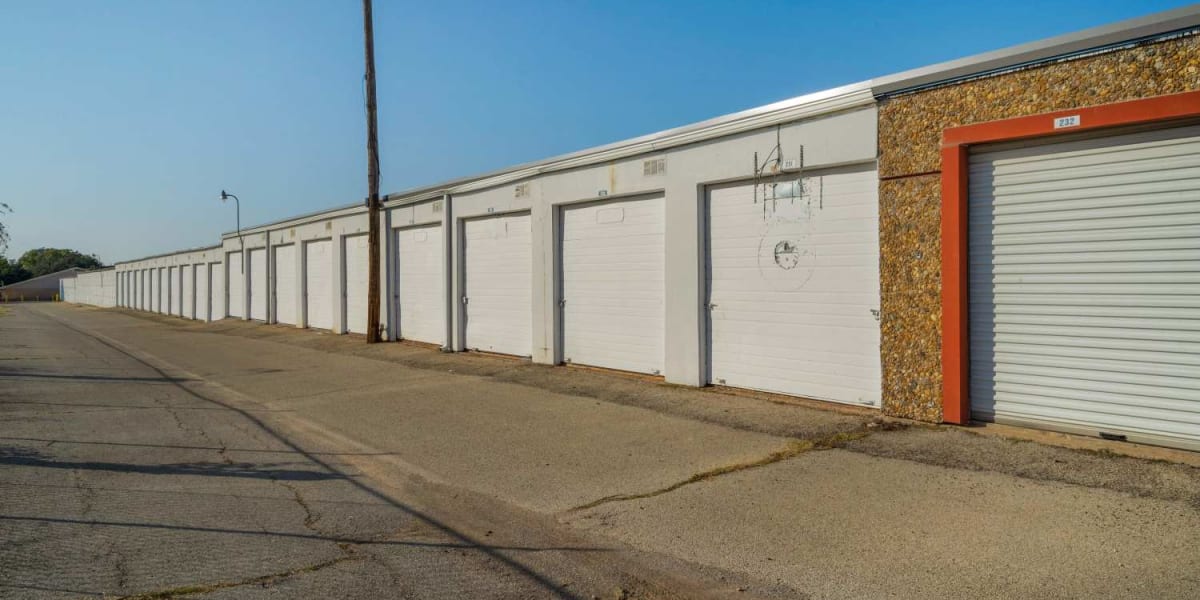 Ground-level storage units with drive-up access at StoreLine Self Storage in Wichita Falls, Texas