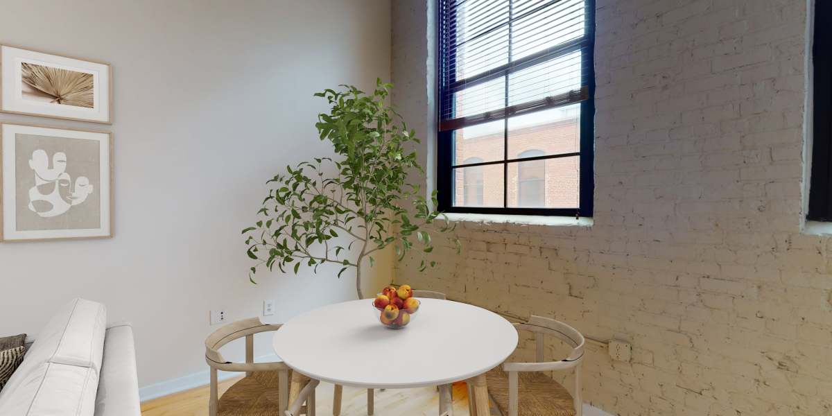 Dining table in a model home at Perry Street Lofts in Petersburg, Virginia