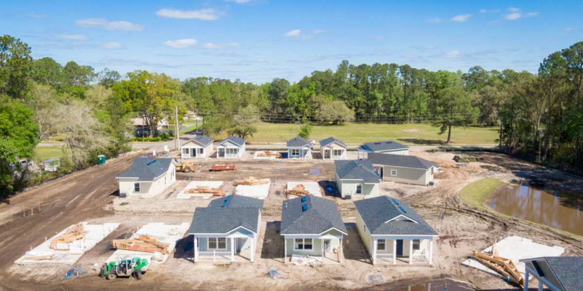  Aerial view of the community at Tiny Houses on Navaho in Jacksonville, Florida