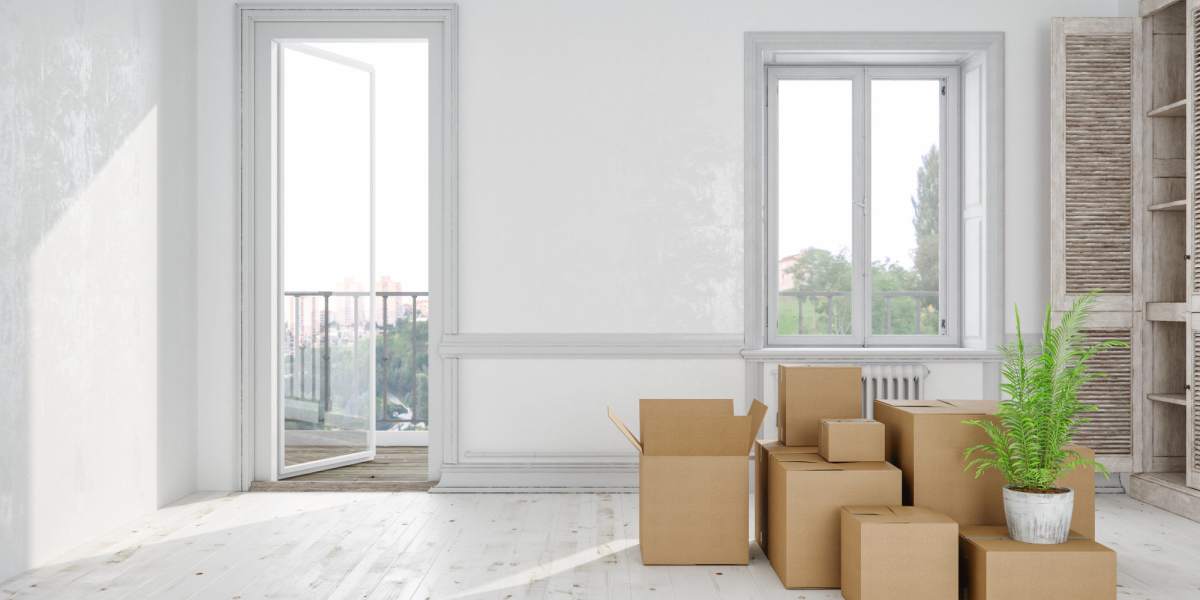 A room packed up into boxes at Storage Etc Koreatown in Los Angeles, California