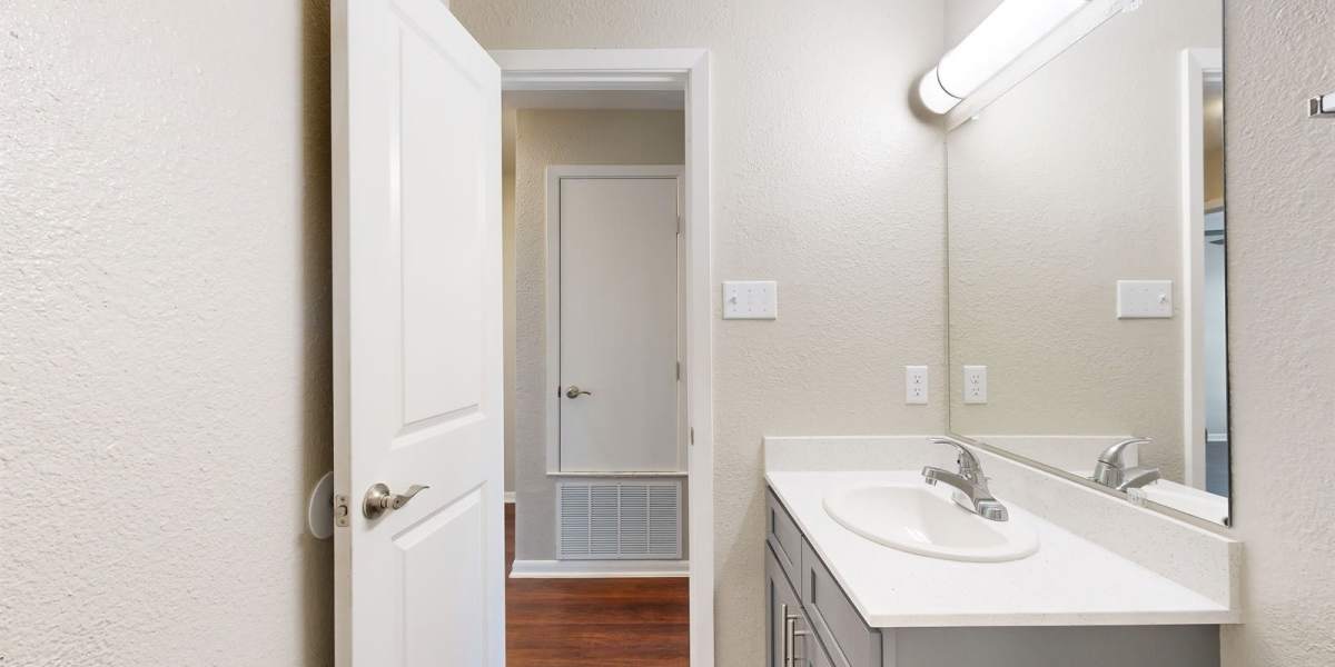 Ample counter space in the bathroom at Bella Vista in Austin, Texas