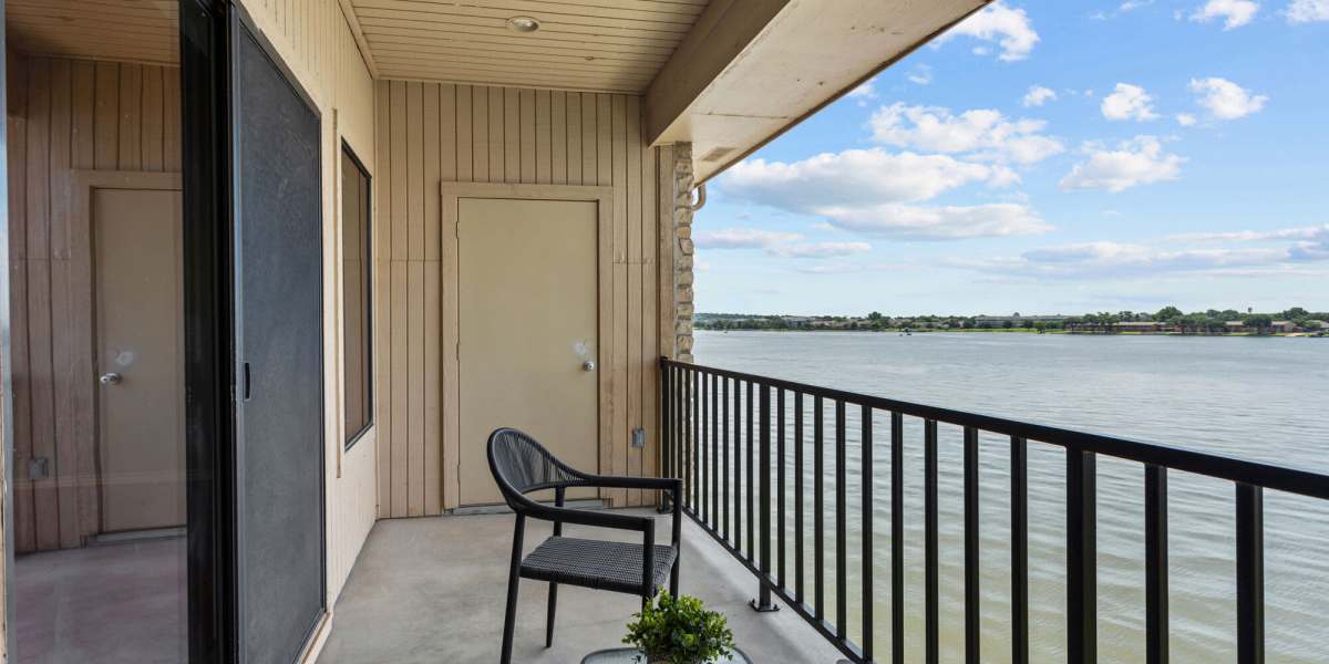 apartment balcony overlooking the water at Towne Square Condos at The Lodge in Granbury, Texas