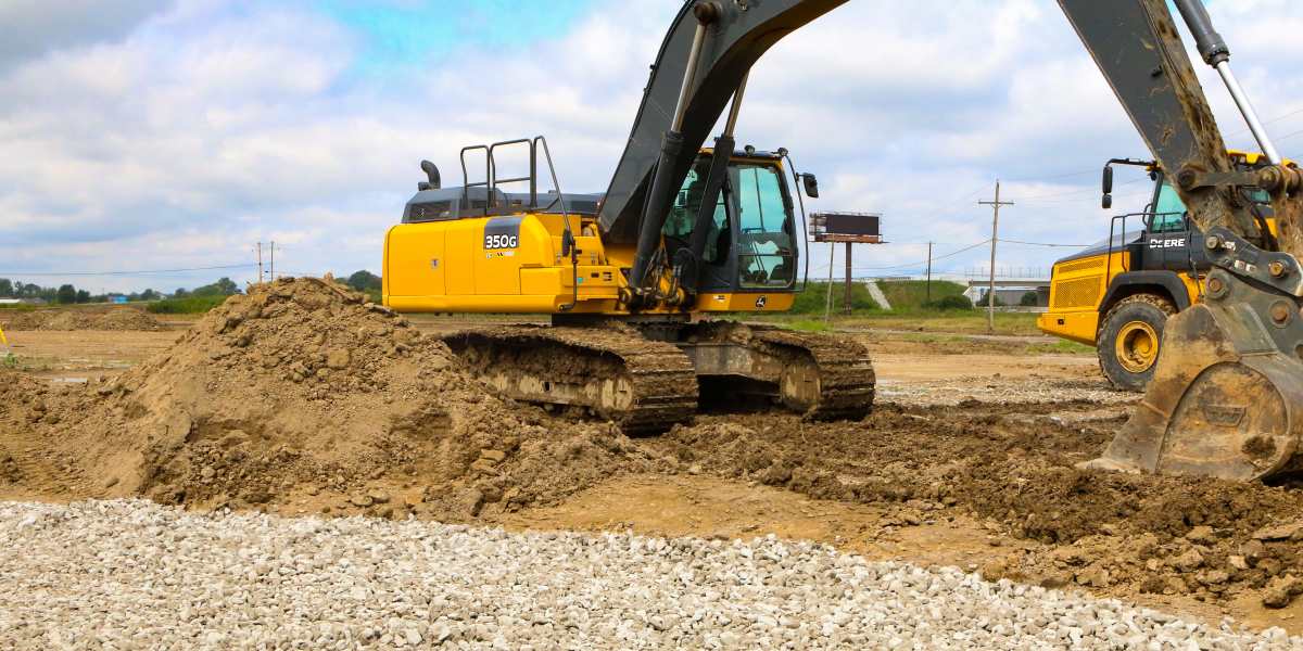 Earthmovers building site at Equity Property Management LLC in Merrillville, Indiana