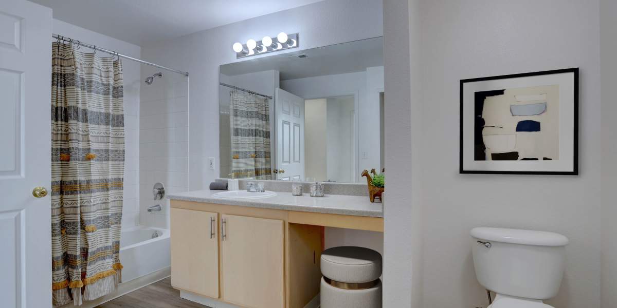Apartment bathroom at Westmeadow Peaks Apartments in Colorado Springs, Colorado