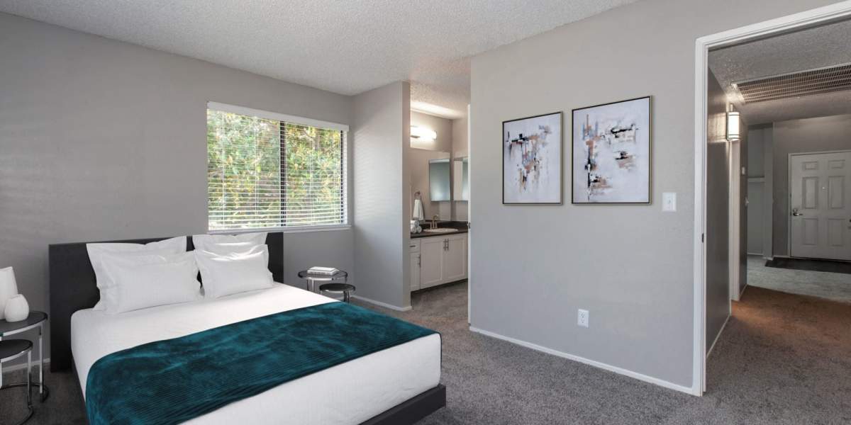 Bedroom with window at Bennington Apartments in Fairfield, California