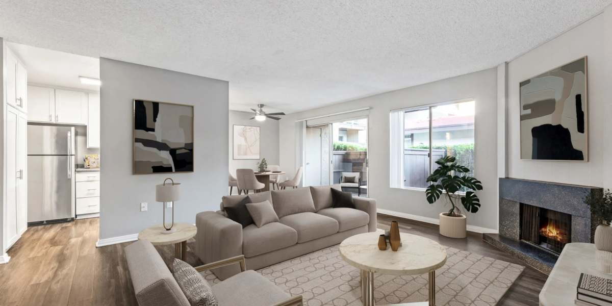 Living room with fireplace at Shadow Ridge Apartments in Oceanside, California