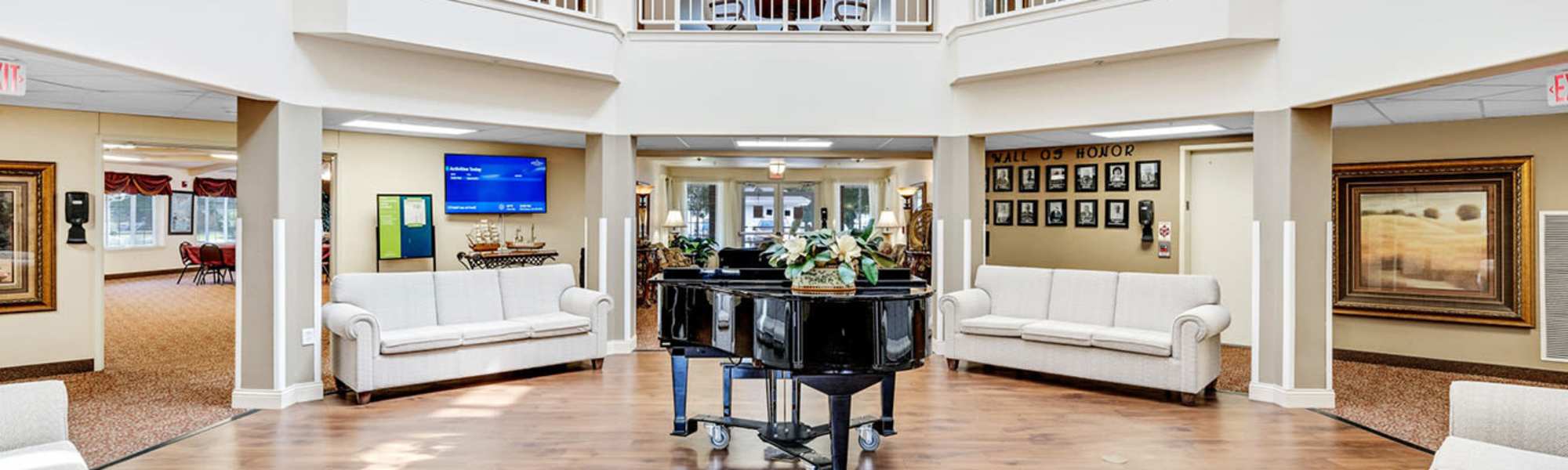 Piano in the foyer at Lighthouse Pointe in Chesapeake, Virginia