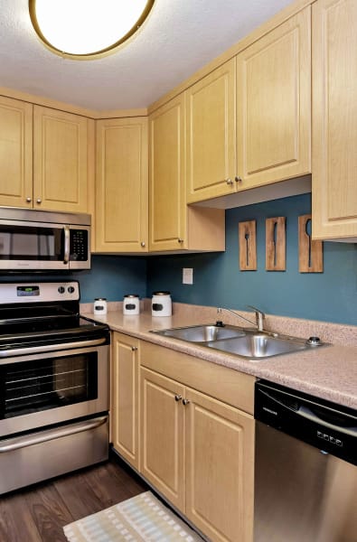Kitchen with stainless-steel appliances at Colter Park in Phoenix, Arizona
