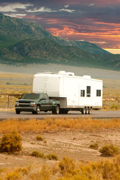 An RV out of storage at Mira Mesa Self Storage in San Diego, California