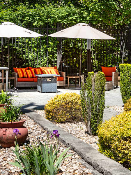 Outdoor Patio with Umbrellas and Seating Area The Cotton Mill Lofts, Roanoke, Virginia