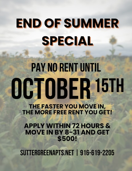 Website Specials at Sutter Green Apartments in Sacramento, California, 