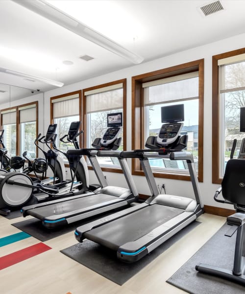 Treadmills in the fitness center at Fairmont Park Apartments in Farmington Hills, Michigan