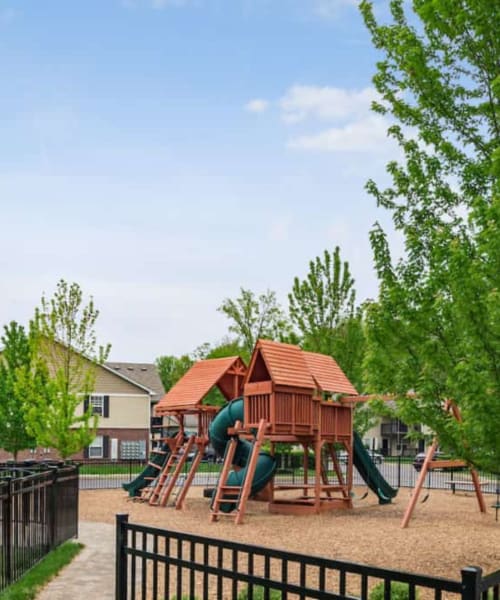Modern playground at Albany Landings in Westerville, Ohio