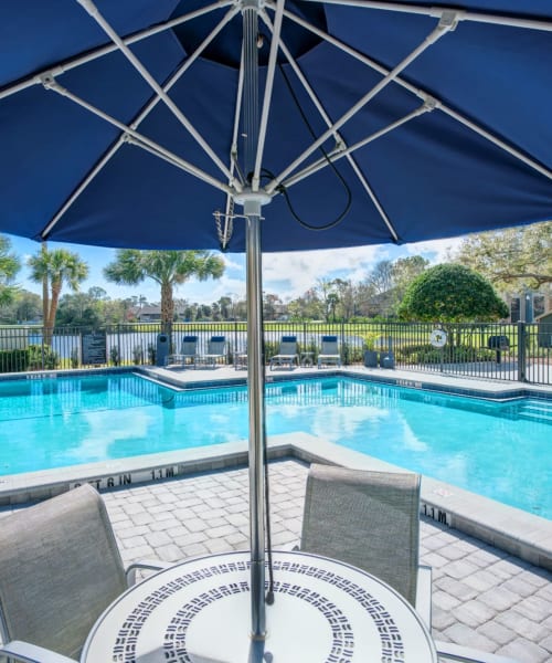 Modern poolside seating at Pierpoint in Port Orange, Florida