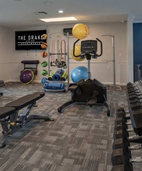 Modern fitness center at The Drake at St. Pete in Saint Petersburg, Florida