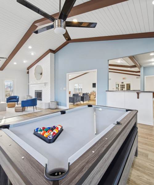 Pool Table And Open Living Space at Lighthouse Landings in Indianapolis, Indiana